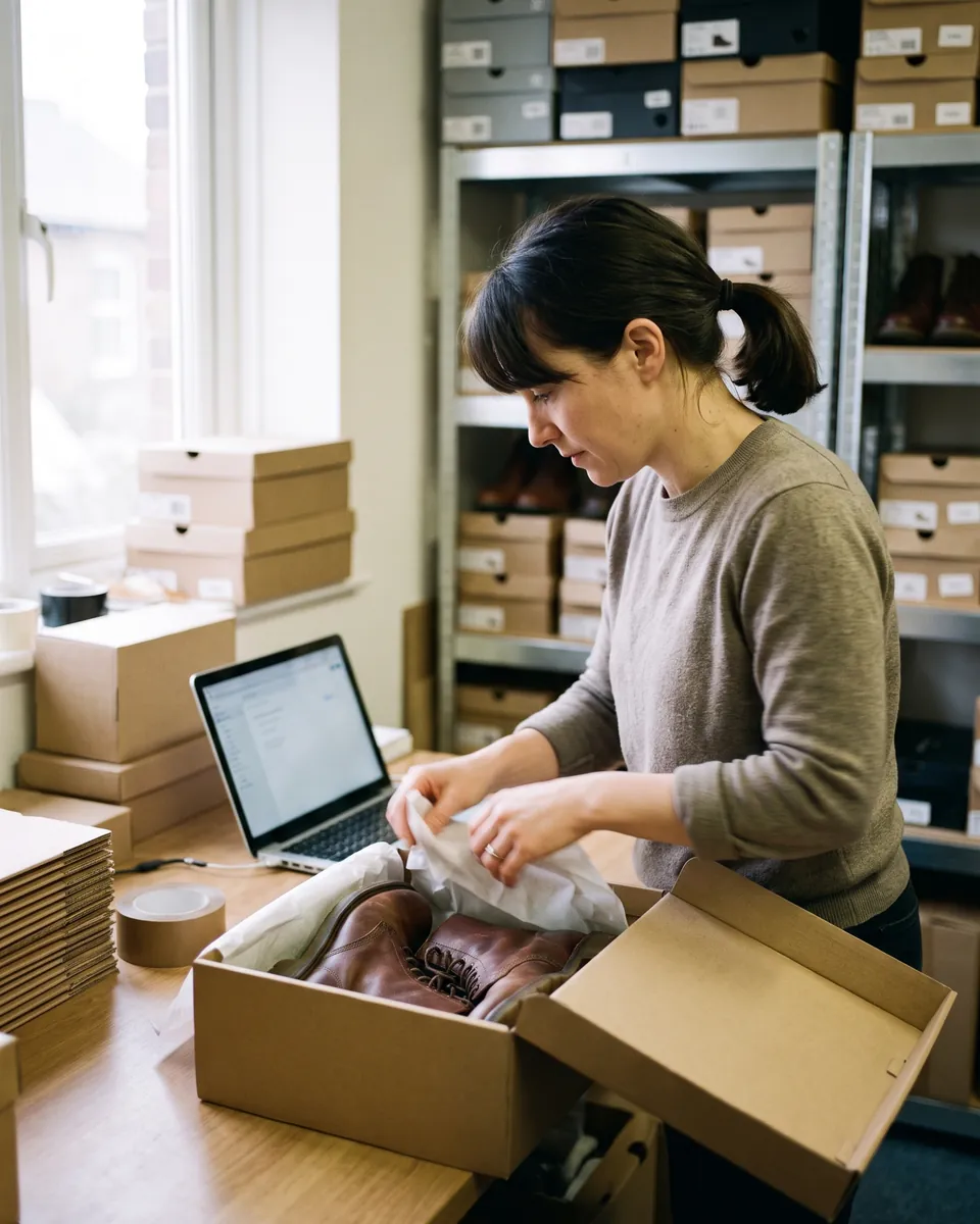 Shop owner packing an online order